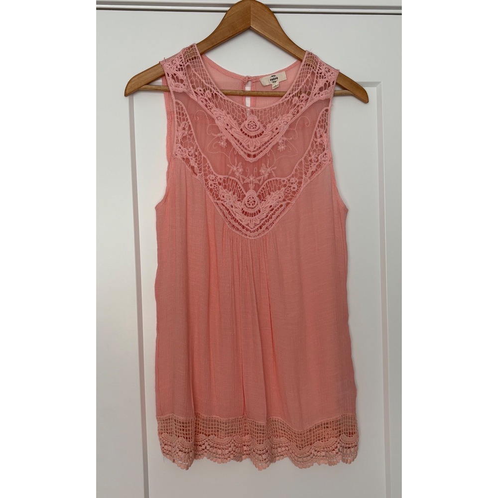 Entro Cottagecore Fairy Coquette Pink Crochet Lace Babydoll Boho‎ Blouse L